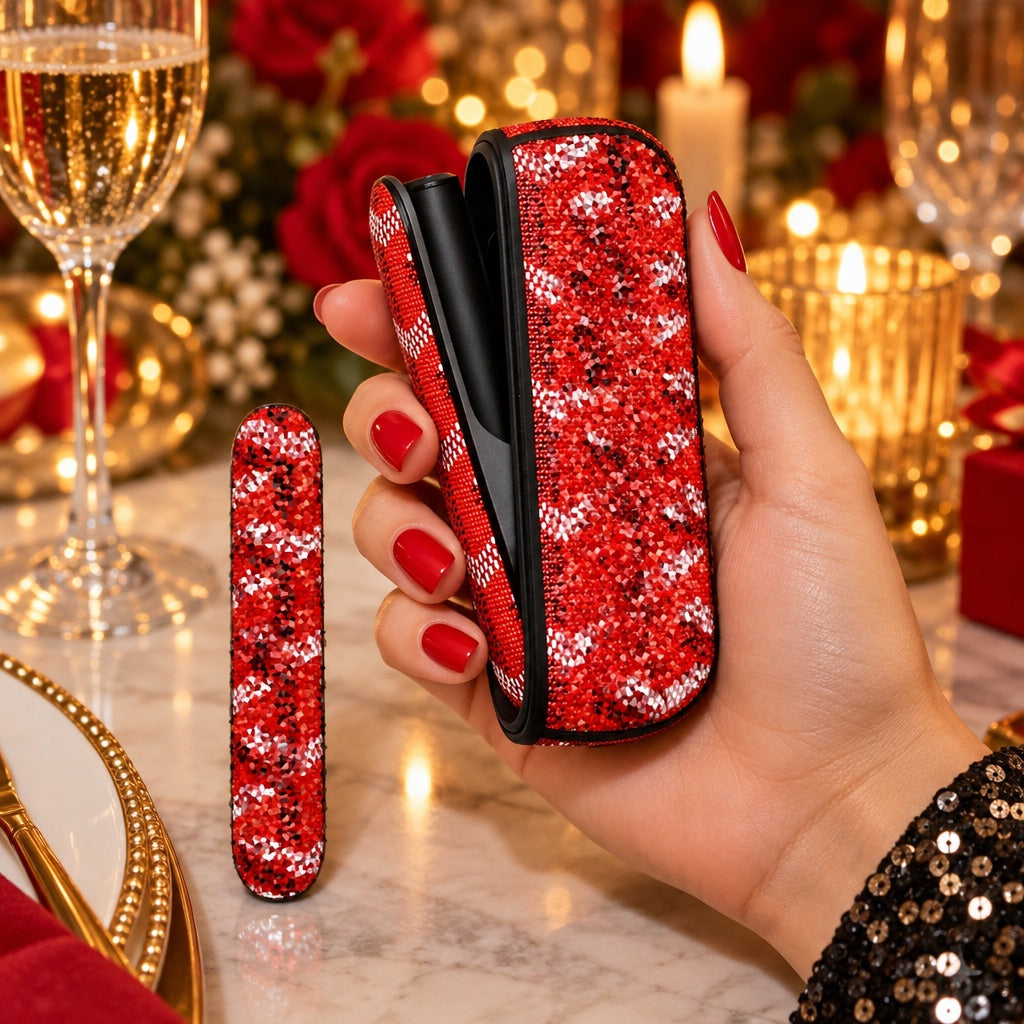 Funda Lune brillo rojo para ILUMA i en una cena