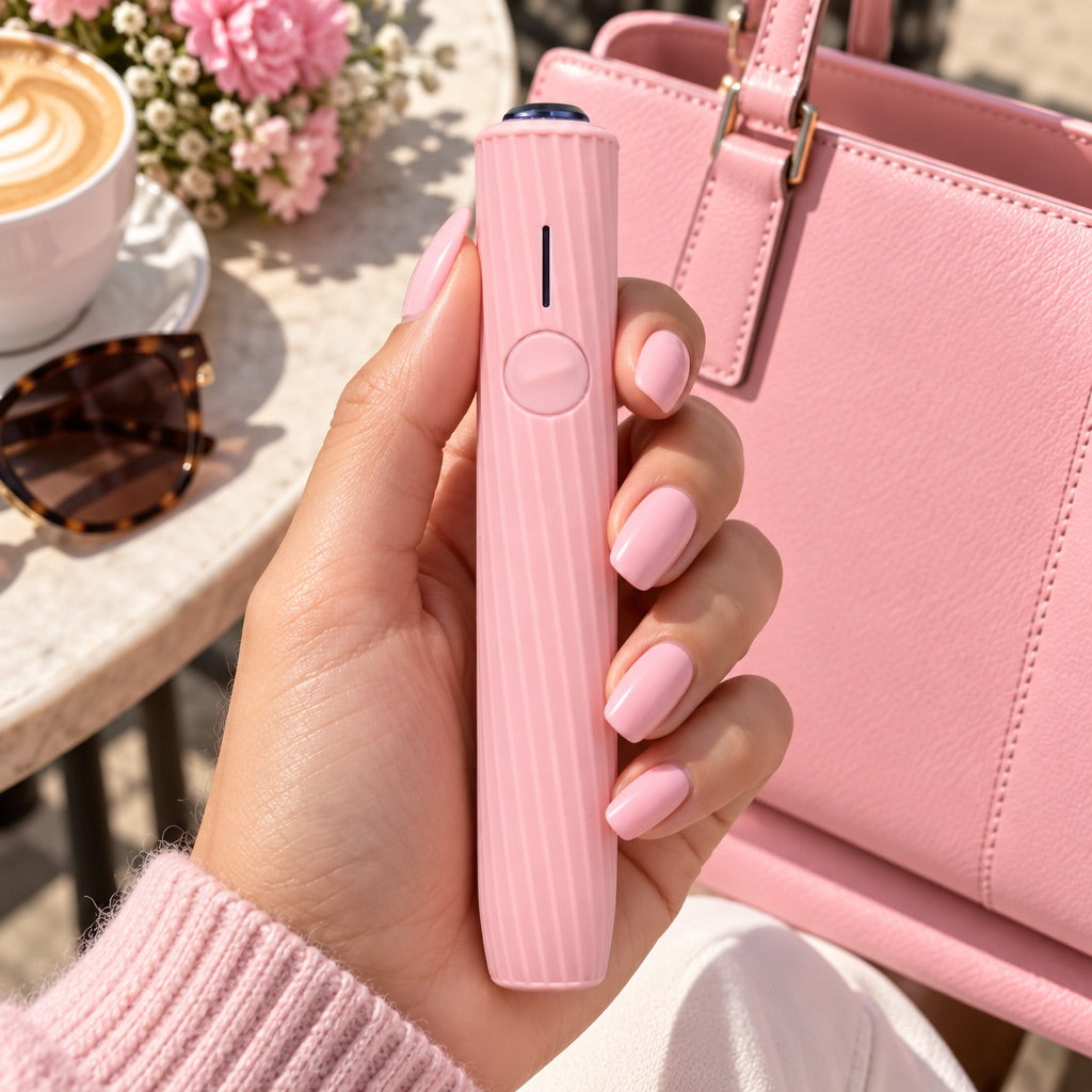Funda de silicona rosa en la mano